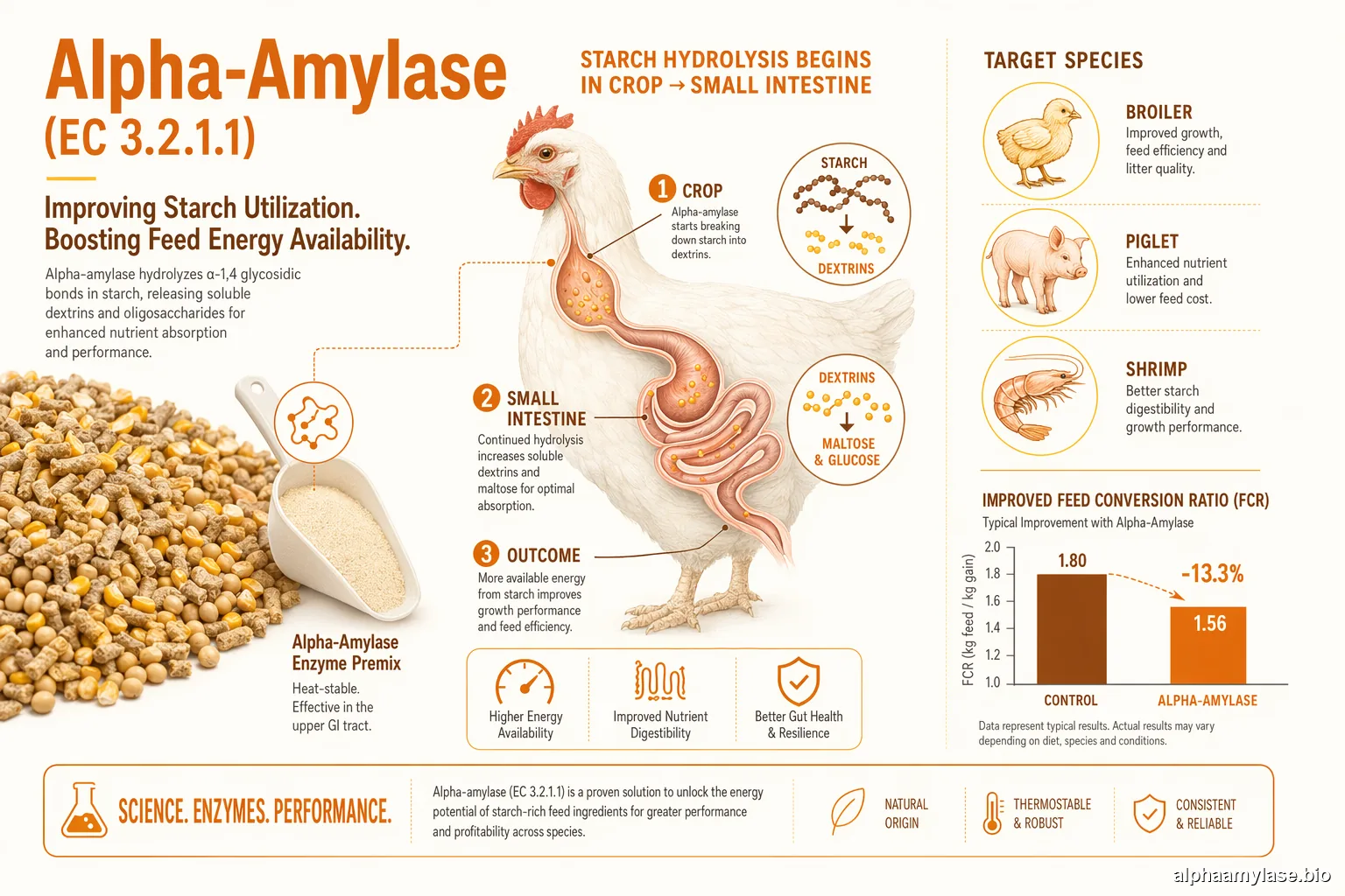 Alpha Amylase Feed Enzyme for Grain Starch Energy Availability